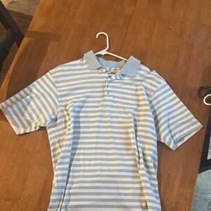 Blue and White Striped Men's Polo Shirt